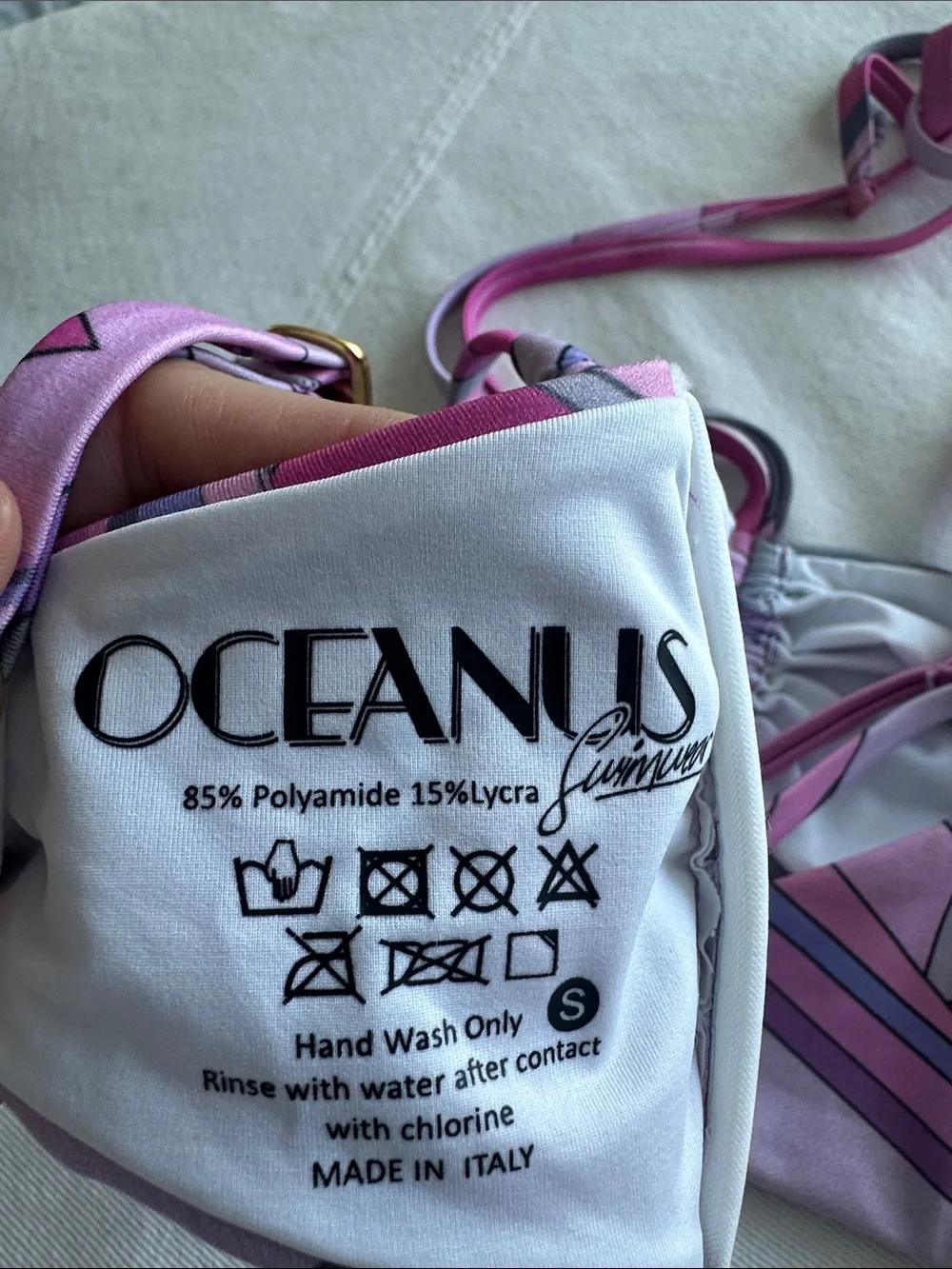 Oceanus Pink & Lavender Printed Bandeau Bikini Top